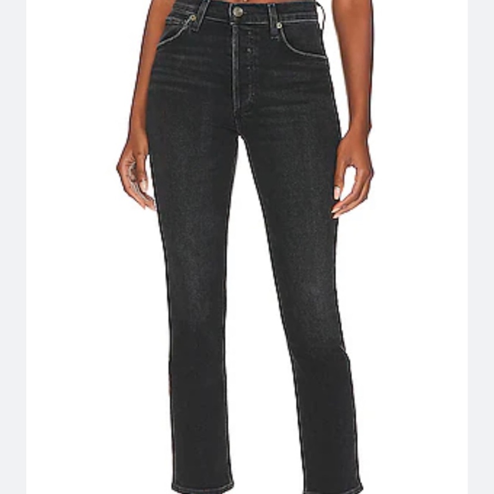 Agolde Riley High Rise Straight Cropped Jean size 27 in black pepper